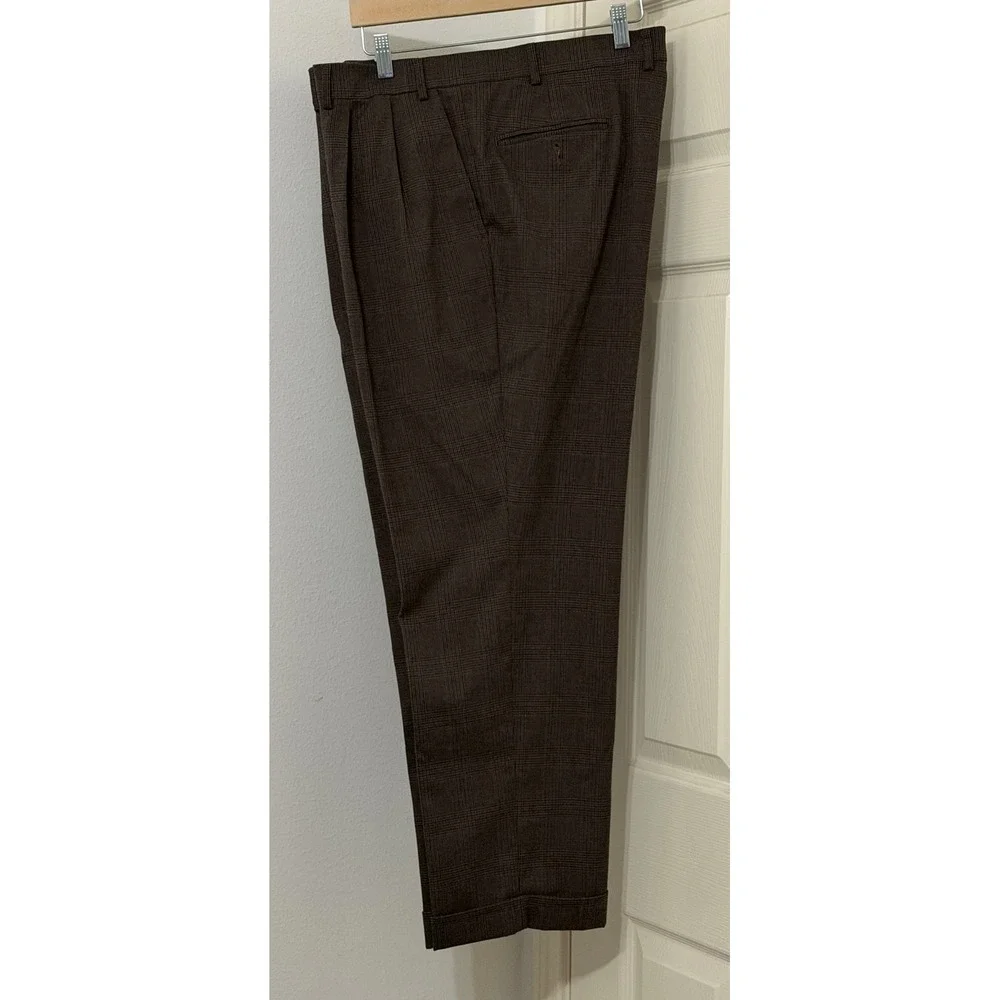 Ralph Lauren Mens sz 38x30‎ Brown Glen Plaid Pleated Cuffed Dress Pants Trousers